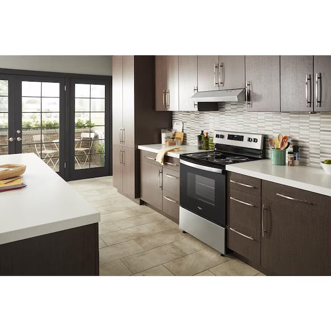 Whirlpool Stainless Steel 4.8 cu. ft. Electric Range with Keep Warm setting and Large Oven Window WFC150M0JS - Open Box