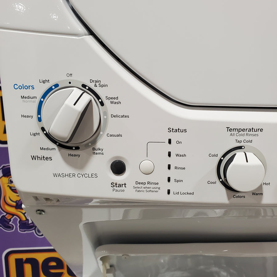 GE Unitized Spacemaker® 2.3 cu. ft. Capacity Washer with Stainless Steel Basket and 4.4 cu. ft. Capacity Electric Dryer 251310SD915 - GUD24ESSMWW - Scratch & Dent (Minor)