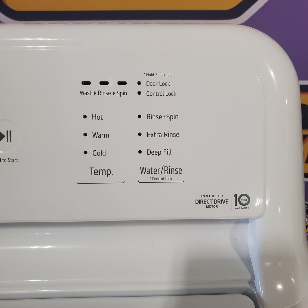 Pictures of ENERGY STAR LG 4.1 cu. ft. Top Load Washing Machine with 4-Way Agitator WT6105CW and ENERGY STAR LG 7.3 cu. ft. Electric Dryer with Smart Diagnosis DLE6100W - Scratch & Dent (Minor) - Neu Appliance Outlet - Discount Appliance Outlet in Austin, Tx