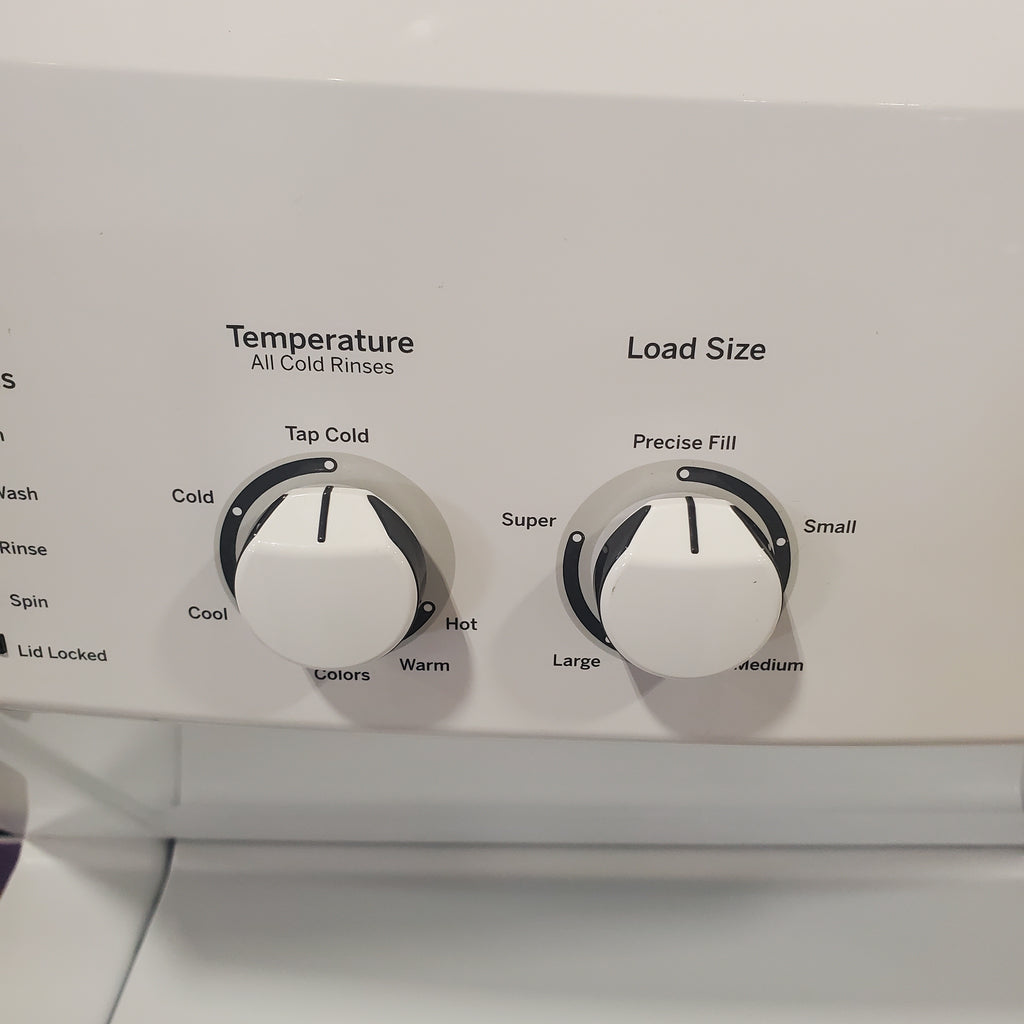 GE Unitized Spacemaker® 3.8 cu. ft. Capacity Washer with Stainless Steel Basket and 5.9 cu. ft. Capacity Electric Dryer 9SD054 - GUD27ESSMWW - Scratch & Dent (Minor)