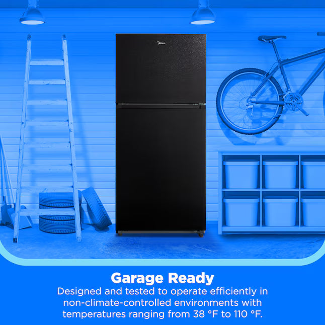 Midea Garage Ready 18 Cu. Ft. Top Freezer Refrigerator with Gallon Sized Door Bins, Ice Maker Ready, and LED Lighting 225521178 - MRT18D3BBB