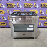 Bertazzoni Master Series 36 Inch Freestanding Gas Range with 5 Sealed Burners, 5.9 cu. ft. Oven Capacity, Dual Convection Oven, Soft-Close Door Stainless Steel Natural Gas MAST365GASXE - Scratch & Dent (Moderate)