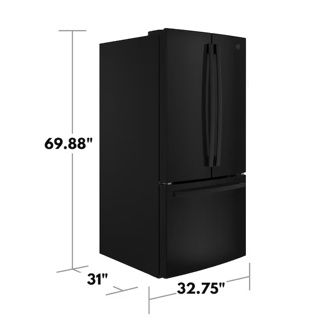 GE 18.6 cu. ft. French Door 33" Inch Wide Refrigerator in Black, Counter Depth ENERGY STAR GWE19JGLBB - Scratch & Dent (Minor)