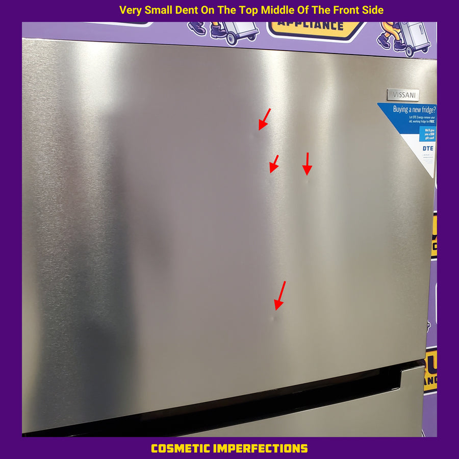 Vissani 18.1 cu. ft. Top Freezer Refrigerator in Fingerprint Resistant Stainless Steel Look, Garage Ready 251313SD1059 - MDTF18SSR5 - Scratch & Dent (Moderate)