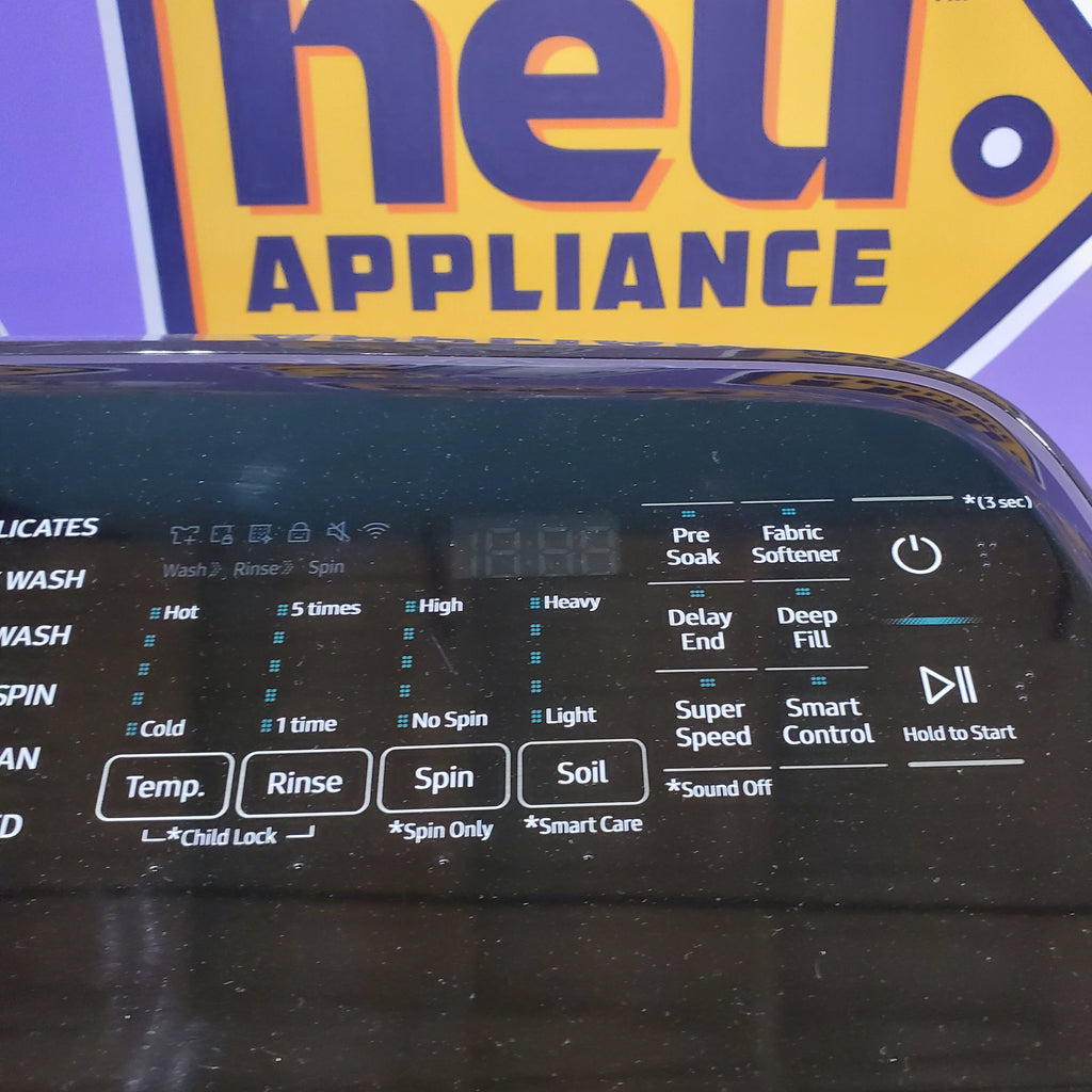 Pictures of Samsung 5.5 cu.ft. Extra-Large Capacity Smart Top Load Washer with Super Speed Wash in Brushed Black WA55CG7100AVUS - Scratch & Dent (Minor) - Neu Appliance Outlet - Discount Appliance Outlet in Austin, Tx