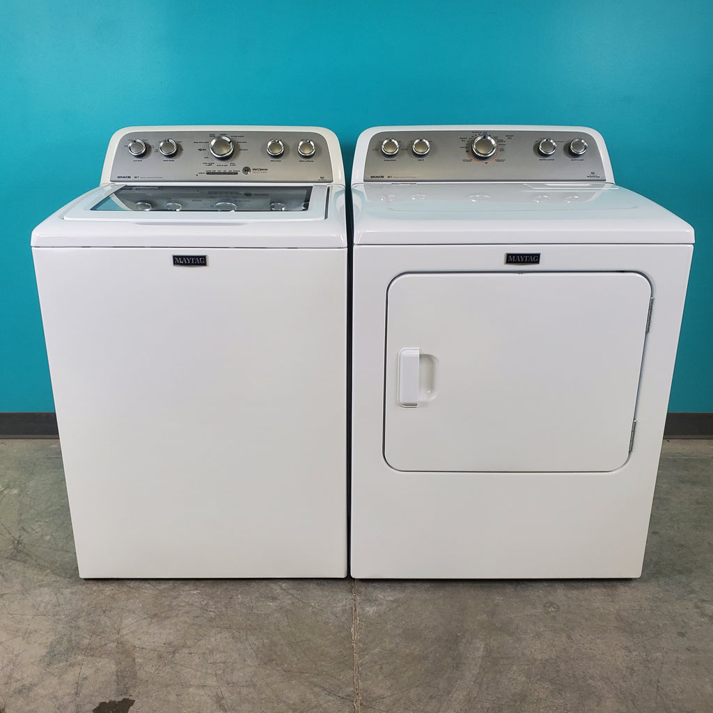 Pictures of Neu Elite Maytag Bravos High Capacity Impeller Washer & Gas Dryer Set: 4.3 cu. ft. High Capacity Impeller Washer With Extra Water Cycle / Option & 7.0 cu. ft. Gas Dryer With Auto Sensor Dry  - Certified Refurbished - Neu Appliance Outlet - Discount Appliance Outlet in Austin, Tx