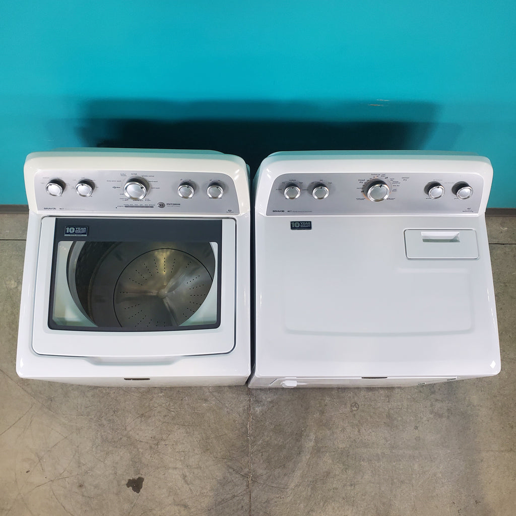 Pictures of Neu Elite Maytag Bravos High Capacity Impeller Washer & Gas Dryer Set: 4.3 cu. ft. High Capacity Impeller Washer With Extra Water Cycle / Option & 7.0 cu. ft. Gas Dryer With Auto Sensor Dry  - Certified Refurbished - Neu Appliance Outlet - Discount Appliance Outlet in Austin, Tx