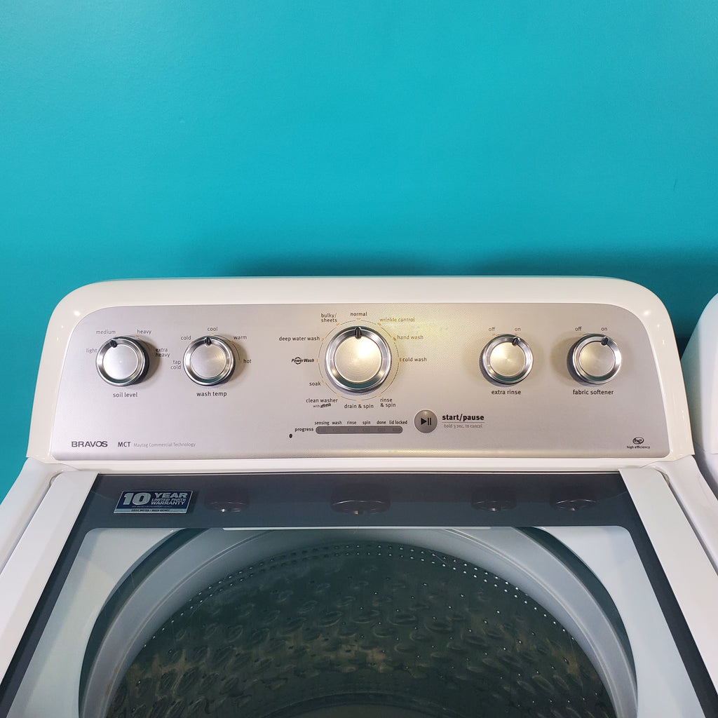 Pictures of Neu Elite Maytag Bravos High Capacity Impeller Washer & Gas Dryer Set: 4.3 cu. ft. High Capacity Impeller Washer With Extra Water Cycle / Option & 7.0 cu. ft. Gas Dryer With Auto Sensor Dry  - Certified Refurbished - Neu Appliance Outlet - Discount Appliance Outlet in Austin, Tx