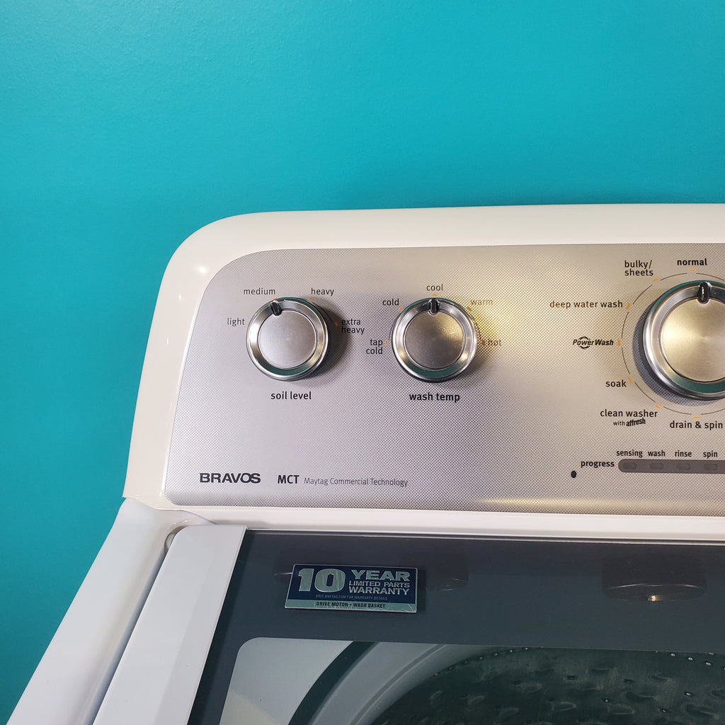 Pictures of Neu Elite Maytag Bravos High Capacity Impeller Washer & Gas Dryer Set: 4.3 cu. ft. High Capacity Impeller Washer With Extra Water Cycle / Option & 7.0 cu. ft. Gas Dryer With Auto Sensor Dry  - Certified Refurbished - Neu Appliance Outlet - Discount Appliance Outlet in Austin, Tx