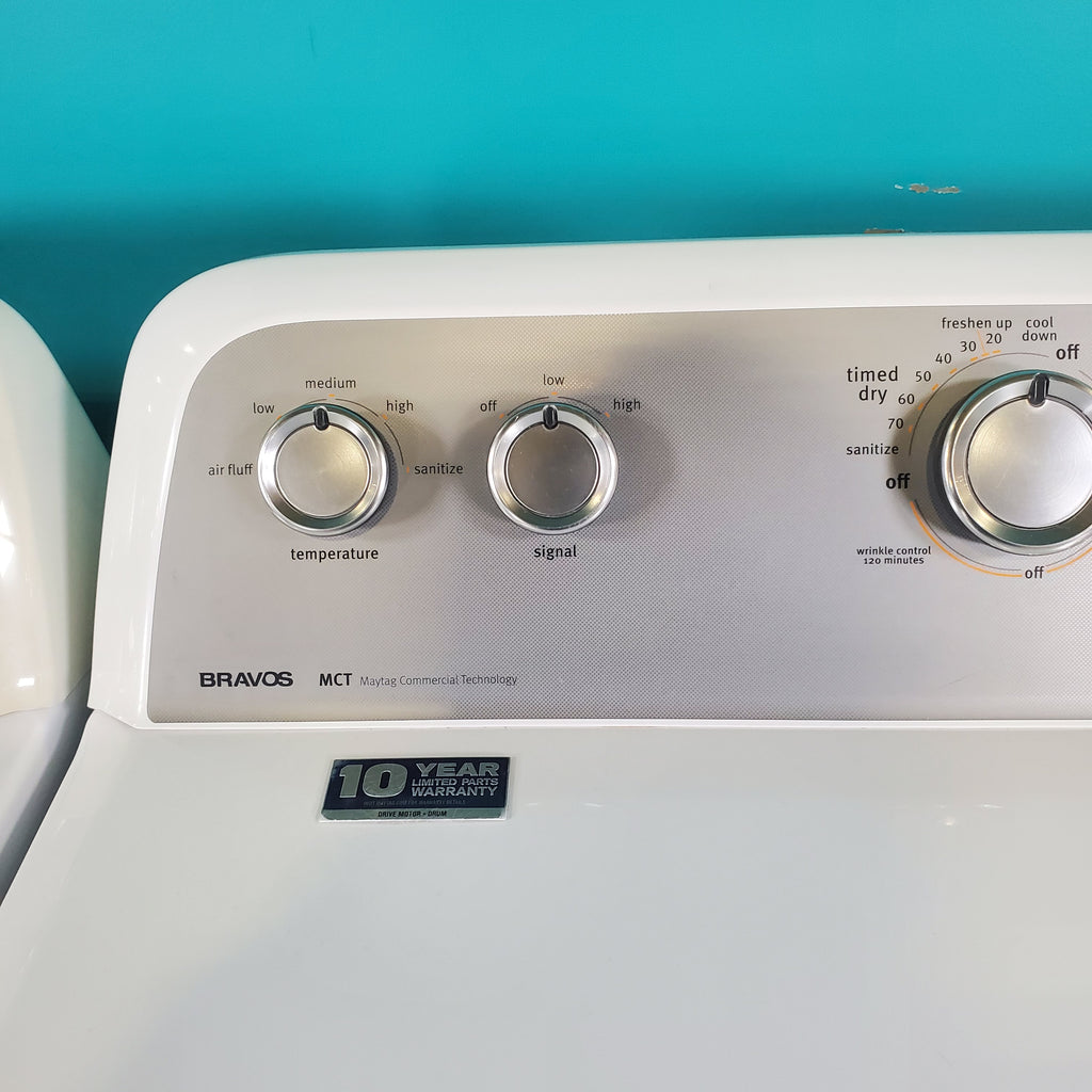 Pictures of Neu Elite Maytag Bravos High Capacity Impeller Washer & Gas Dryer Set: 4.3 cu. ft. High Capacity Impeller Washer With Extra Water Cycle / Option & 7.0 cu. ft. Gas Dryer With Auto Sensor Dry  - Certified Refurbished - Neu Appliance Outlet - Discount Appliance Outlet in Austin, Tx