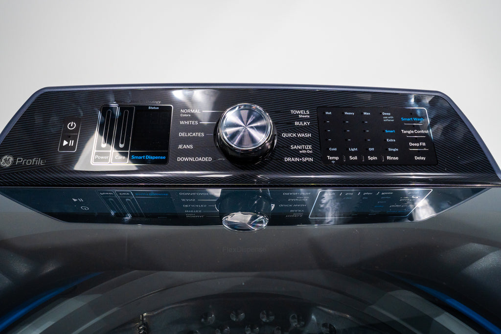 Pictures of GE Profile™ ENERGY STAR® 5.3 cu. ft. Capacity Washer with Smarter Wash Technology and Adaptive SmartDispense PTW805BPWRS - New in Box - Neu Appliance Outlet - Discount Appliance Outlet in Austin, Tx