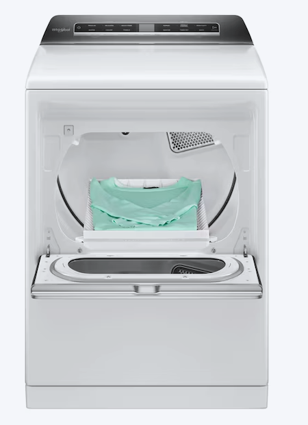 Whirlpool High Efficiency Agitator Large Top-Load Washer in White WTW5105HW - Scratch & Dent (Minor) and Whirlpool 7.4 cu. ft. Electric Dryer with Hamper Door WED8127LW - Scratch & Dent (Minor)