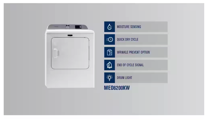Maytag 7.0 cu ft Electric Dryer with Moisture Sensing and Quick Dry Cycle MED6200KW - Scratch & Dent (Moderate)