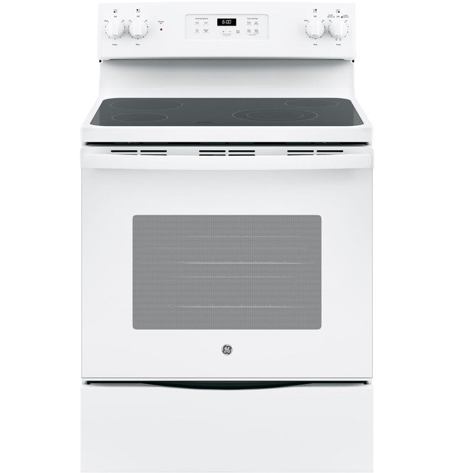 Pictures of GE® 30" 5.3 cu. ft. Free-Standing Electric Range in White with Ceramic Glass Cooktop and Power Boil - Neu Appliance Outlet - Discount Appliance Outlet in Austin, Tx