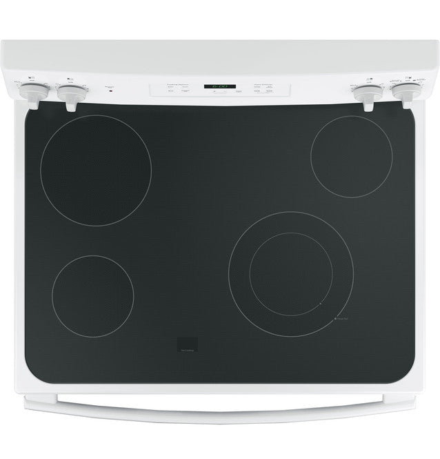 Pictures of GE® 30" 5.3 cu. ft. Free-Standing Electric Range in White with Ceramic Glass Cooktop and Power Boil - Neu Appliance Outlet - Discount Appliance Outlet in Austin, Tx