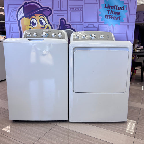 GE Top Load 4.2 Cu. Ft. Washer with Stain PreTreat in White GTW485ASJWS - Certified Refurbished and GE Electric Front Load Dryer with Sensor Dry in White 15030 - GTD45EASJWS - Certified Refurbished