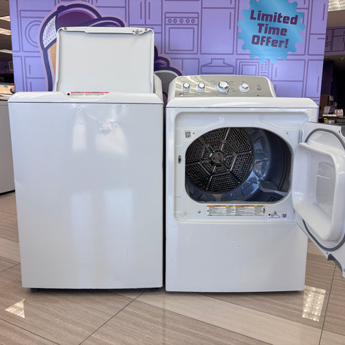 GE Top Load 4.2 Cu. Ft. Washer with Stain PreTreat in White GTW485ASJWS - Certified Refurbished and GE Electric Front Load Dryer with Sensor Dry in White 15030 - GTD45EASJWS - Certified Refurbished