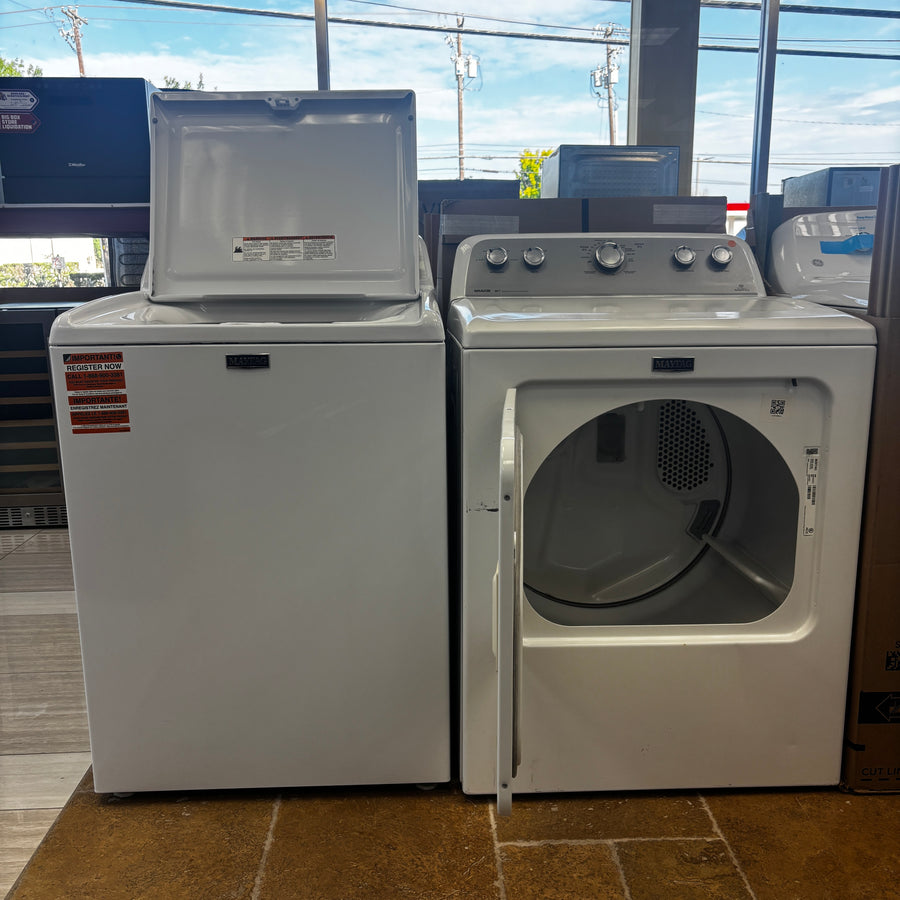 Maytag 4.2 Cu. Ft. Capacity Top Load Washer in White MTW4205SW - Scratch & Dent (Minor) and Maytag Extra Large Vented Electric Dryer in White 15033 - MEDX655DW - Certified Refurbished