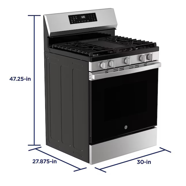GE 30" Free-Standing Gas Convection Range with EasyWash™ Oven Tray and No Preheat Air Fry GE9845 - GGF600AVSS - New in Box