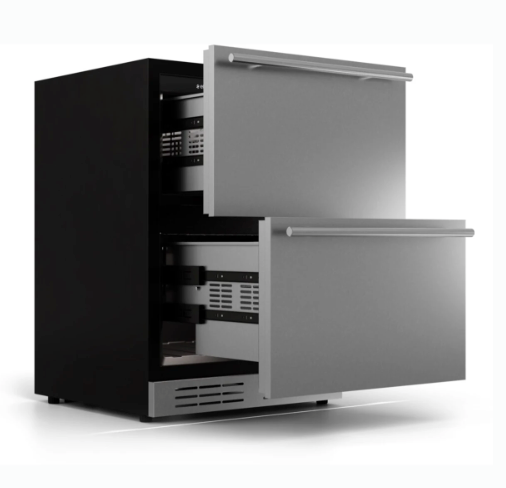 Elica 24 Inch Panel Ready Built-In/Freestanding Undercounter Double-Drawer Refrigerator with 4.7 Cu. Ft. Capacity, 115 Total Can Capacity, and 39 dBA EBD51SS1 - Scratch & Dent (Minor)
