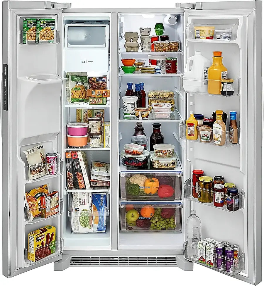 Pictures of Frigidaire 36" Wide 25.6 cu. ft. Side by Side Refrigerator in White with Exterior Ice and Water Dispenser FRSS2623AW - Open Box - Neu Appliance Outlet - Discount Appliance Outlet in Austin, Tx