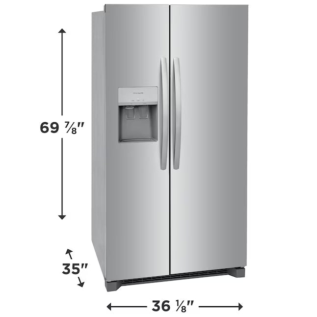 Frigidaire 25.6 cu. ft. ENERGY STAR Side by Side Refrigerator with Exterior Water and Ice Dispenser in Stainless Steel 20232SD617 - FRSS2623AS - Scratch & Dent (Moderate)