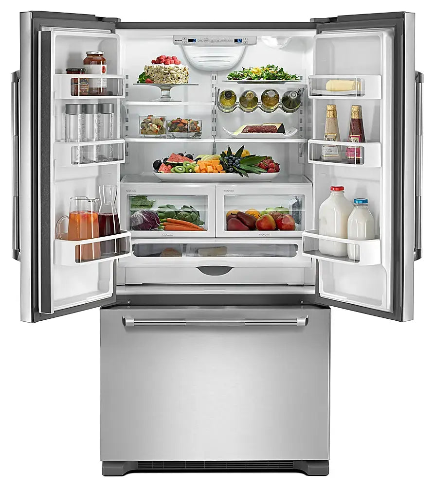 Pictures of JennAir RISE 21.9 Cu. Ft. French Door Counter-Depth Refrigerator with Gourmet Bay Drawer and TriSensor Climate Control in Stainless Steel JFFCF72DKL - Scratch & Dent (Minor) - Neu Appliance Outlet - Discount Appliance Outlet in Austin, Tx