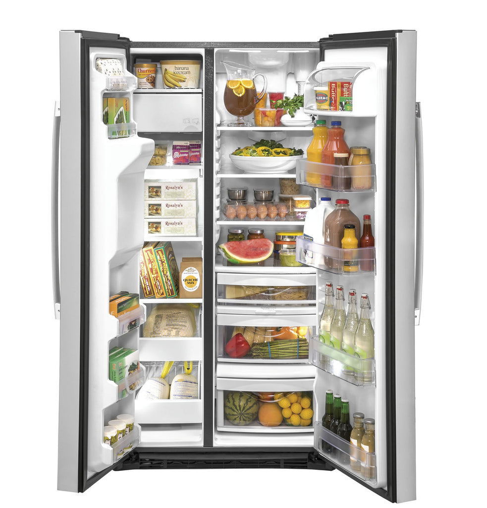 Pictures of GE 21.8 Cu. Ft. Counter-Depth Fingerprint Resistant Side-By-Side Refrigerator GZS221YN - New in Box - Neu Appliance Outlet - Discount Appliance Outlet in Austin, Tx