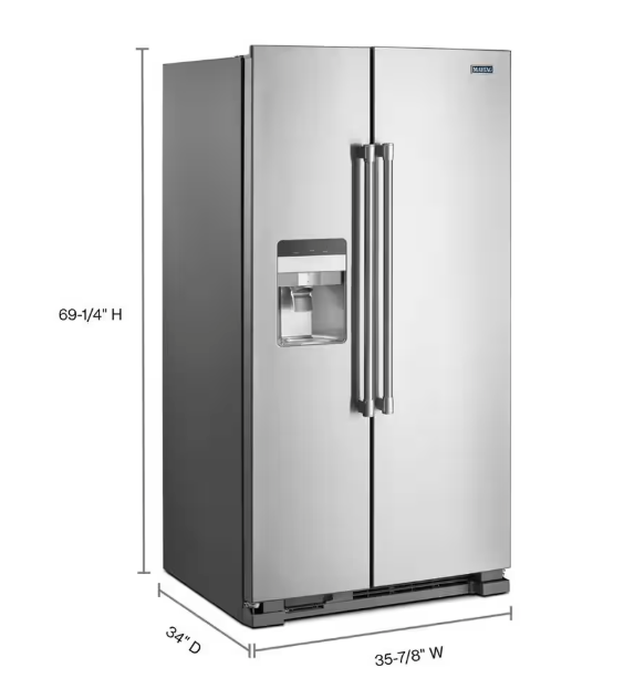 Pictures of Maytag 25 cu. ft. Side by Side Refrigerator with Exterior Ice and Water Dispenser in Fingerprint Resistant Stainless Steel MSS25C4MGZ - Scratch & Dent (Moderate) - Neu Appliance Outlet - Discount Appliance Outlet in Austin, Tx
