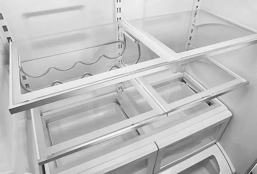 Pictures of JennAir RISE 21.9 Cu. Ft. French Door Counter-Depth Refrigerator with Gourmet Bay Drawer and TriSensor Climate Control in Stainless Steel JFFCF72DKL - Scratch & Dent (Minor) - Neu Appliance Outlet - Discount Appliance Outlet in Austin, Tx