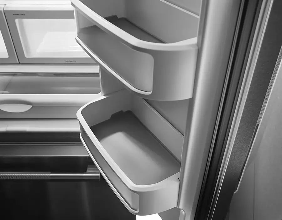 Pictures of JennAir RISE 21.9 Cu. Ft. French Door Counter-Depth Refrigerator with Gourmet Bay Drawer and TriSensor Climate Control in Stainless Steel JFFCF72DKL - Scratch & Dent (Minor) - Neu Appliance Outlet - Discount Appliance Outlet in Austin, Tx