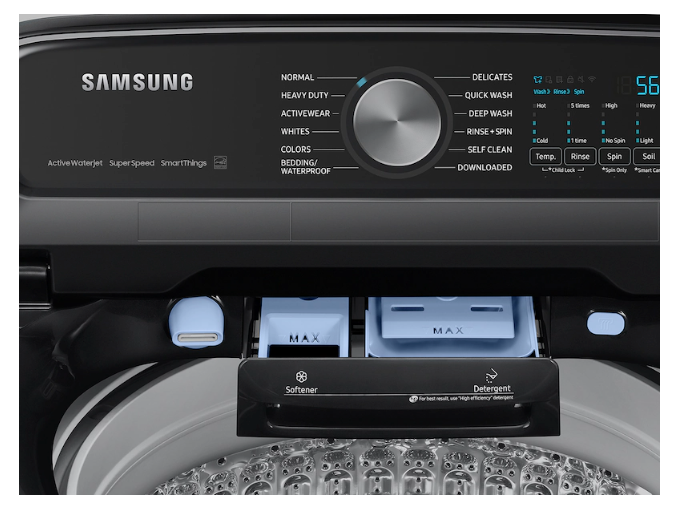 Pictures of Samsung 5.5 cu.ft. Extra-Large Capacity Smart Top Load Washer with Super Speed Wash in Brushed Black WA55CG7100AVUS - Scratch & Dent (Minor) - Neu Appliance Outlet - Discount Appliance Outlet in Austin, Tx