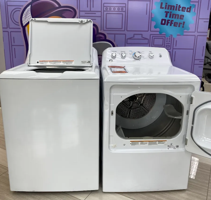 GE® 4.5 cu. ft. Capacity Washer with Stainless Steel Basket in White GTW465ASNWW - Certified Refurbished and GE White Electric 7.2 Cu. Ft. Dryer with Aluminized Alloy Drum GTD42EASJWW - Certified Refurbished
