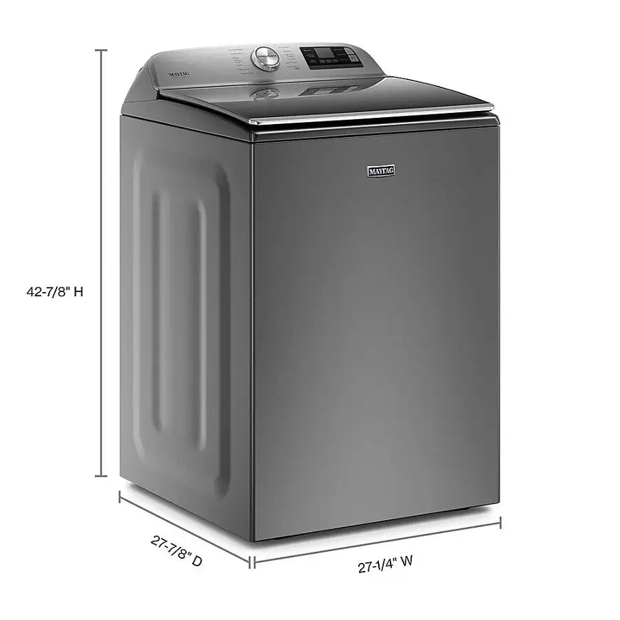 Maytag 5.3 cu. ft. Top Load Washer in Classic Silver with Impeller and Extra Power Option MTW6200RR - Scratch & Dent (Moderate) and Maytag 7.4 Cu. Ft. Metallic Slate Electric Dryer with Extra Power 16243 - MED7230HC - Scratch & Dent (Minor)