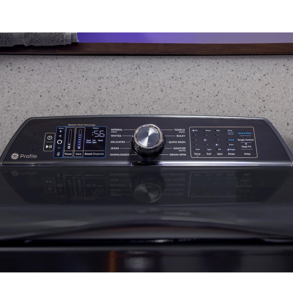 Pictures of GE Profile™ ENERGY STAR® 5.3 cu. ft. Capacity Washer with Smarter Wash Technology and Adaptive SmartDispense PTW805BPWRS - New in Box - Neu Appliance Outlet - Discount Appliance Outlet in Austin, Tx