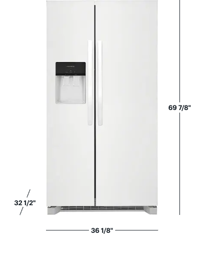 Pictures of Frigidaire 36" Wide 25.6 cu. ft. Side by Side Refrigerator in White with Exterior Ice and Water Dispenser FRSS2623AW - Open Box - Neu Appliance Outlet - Discount Appliance Outlet in Austin, Tx