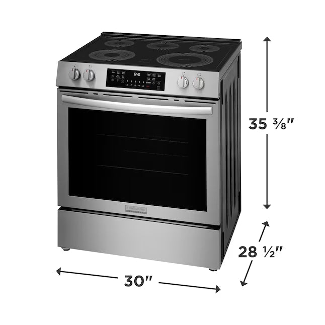 Frigidaire Gallery 30 in. 5-Element Slide-In Front Control 30 min Cleaning Electric Range with Total Convection in Stainless Steel GCFE3059BF - Scratch & Dent (Minor)