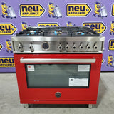 Bertazonni Professional Series 36" 5.7 cu. ft. Dual Fuel Range with Dual Convection Oven, 6 Brass Burners, and Soft-Close Oven Door in Red PROF366DFSROT - Open Box