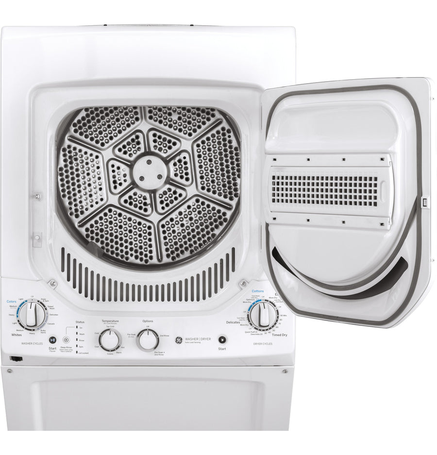 GE Unitized Spacemaker® 2.3 cu. ft. Capacity Washer with Stainless Steel Basket and 4.4 cu. ft. Capacity Electric Dryer 251310SD915 - GUD24ESSMWW - Scratch & Dent (Minor)