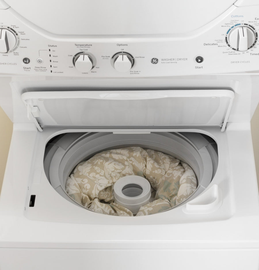 GE Unitized Spacemaker® 2.3 cu. ft. Capacity Washer with Stainless Steel Basket and 4.4 cu. ft. Capacity Electric Dryer 251310SD915 - GUD24ESSMWW - Scratch & Dent (Minor)