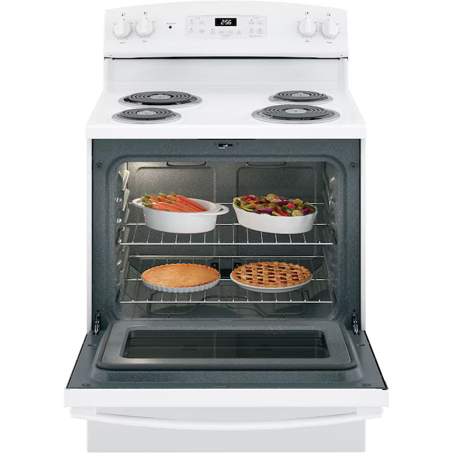 GE 5.0 cu. ft. Freestanding 4 Heating Element Electric Range with Dual Element Baking in White GE9885 - JB256DMWW - New in Box