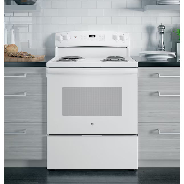 GE 5.0 cu. ft. Freestanding 4 Heating Element Electric Range with Dual Element Baking in White GE9885 - JB256DMWW - New in Box