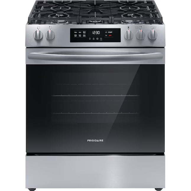Frigidaire Slide-in Gas Stainless Steel Range with Steam Clean with Five Burner Cooktop and Even Baking Technology 20531SD468 - FCFG3062AS - Scratch & Dent (Minor)