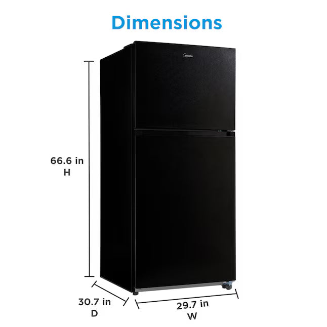 Midea Garage Ready 18 Cu. Ft. Top Freezer Refrigerator with Gallon Sized Door Bins, Ice Maker Ready, and LED Lighting 22132SD134 - MRT18D3BBB - Scratch & Dent (Major)