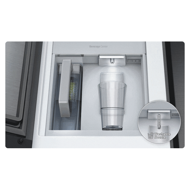 Pictures of Samsung Bespoke 29 cu ft. 4-Door Standard Depth French Door Smart Refrigerator with Beverage Center Auto Fill Pitcher and Dual Ice Maker with Ice Bites™ in White Glass 4SD401 - RF29BB86004MAA - Open Box - Neu Appliance Outlet - Discount Appliance Outlet in Austin, Tx