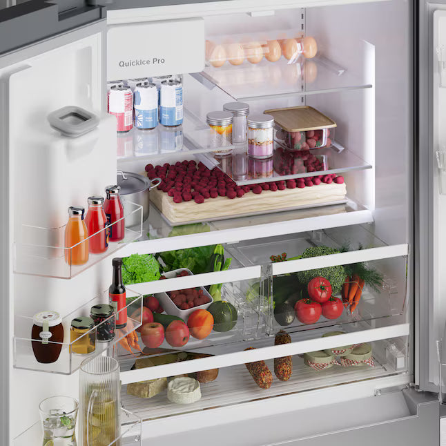 Bosch Fastest Ice Maker Standard-Depth 300 Series 26-cu ft 3-Door Smart Compatible French Door Refrigerator with Ice Maker with Water and Ice Dispenser in Stainless Steel 22121511 - B36FD31ENS - Scratch & Dent (Moderate)