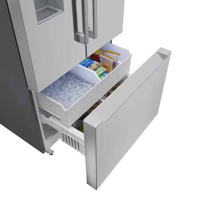 Bosch Fastest Ice Maker Standard-Depth 300 Series 26-cu ft 3-Door Smart Compatible French Door Refrigerator with Ice Maker with Water and Ice Dispenser in Stainless Steel 22121511 - B36FD31ENS - Scratch & Dent (Moderate)