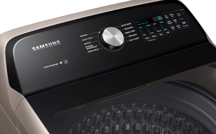 Pictures of Samsung 5.0 cu. ft. High Efficiency Top Load Washer with Active WaterJet in Champagne 1CR04086 - WA50T5300AC - Certified Refurbished - Neu Appliance Outlet - Discount Appliance Outlet in Austin, Tx