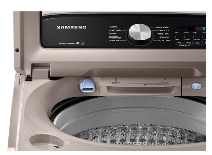 Pictures of Samsung 5.0 cu. ft. High Efficiency Top Load Washer with Active WaterJet in Champagne 1CR04086 - WA50T5300AC - Certified Refurbished - Neu Appliance Outlet - Discount Appliance Outlet in Austin, Tx