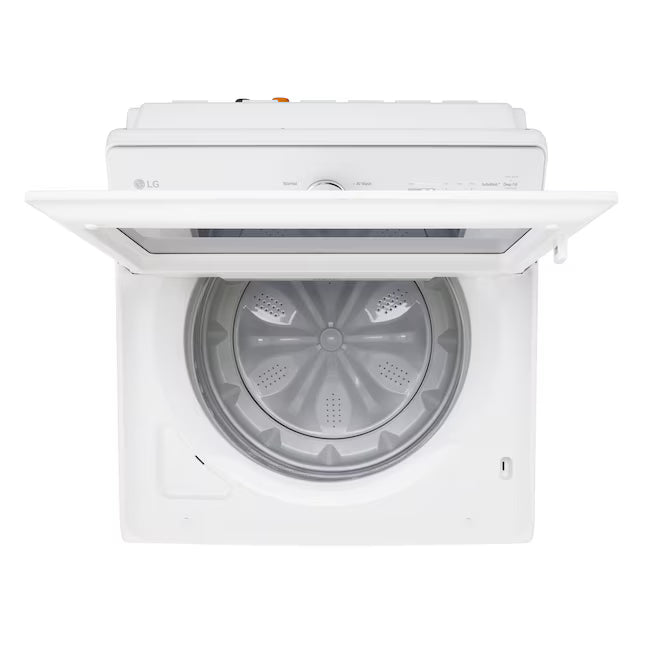 LG 5.0 cu.ft. SMART Top Load Washer in Alpine White with TurboWash WT8200CW - Scratch & Dent (Minor) and LG 7.3 cu. ft. Ultra Large Capacity Rear Control Electric Dryer with AI Sensing and ThinQ® Smart Features DLE8200W - Scratch & Dent (Moderate)